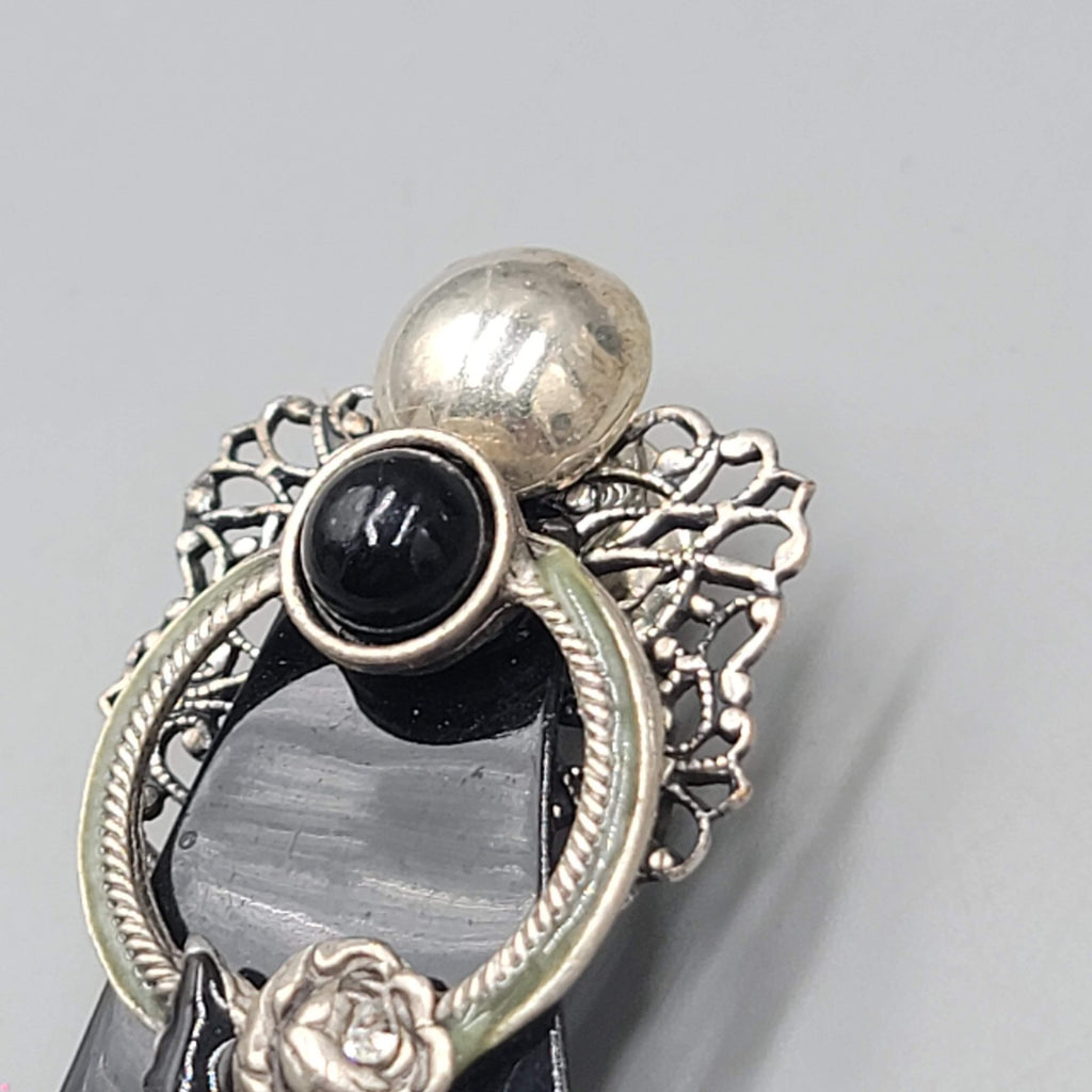 Vintage Angel Brooch Silver tone and Black Metal 2 1/8"