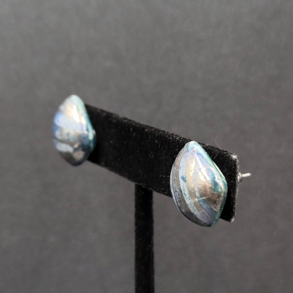 Vintage Pierced Earrings Ceramic Hand Painted Studs 5/8"