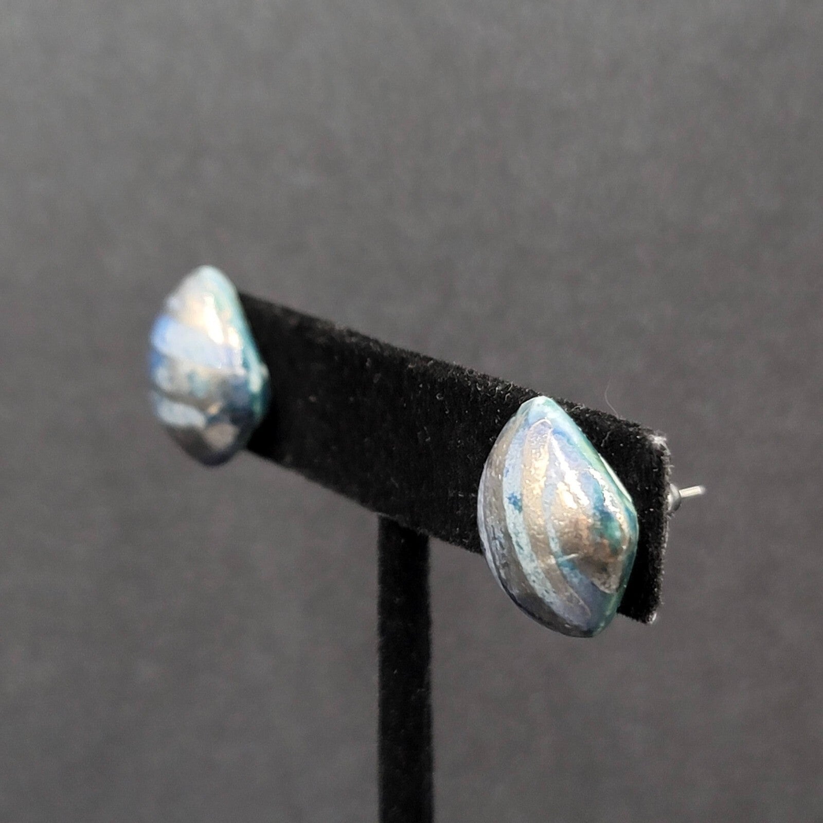 Vintage Pierced Earrings Ceramic Hand Painted Studs 5/8"
