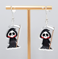 Halloween Grim Reaper Pierced Earrings Silver tone Dangle 1.5 in