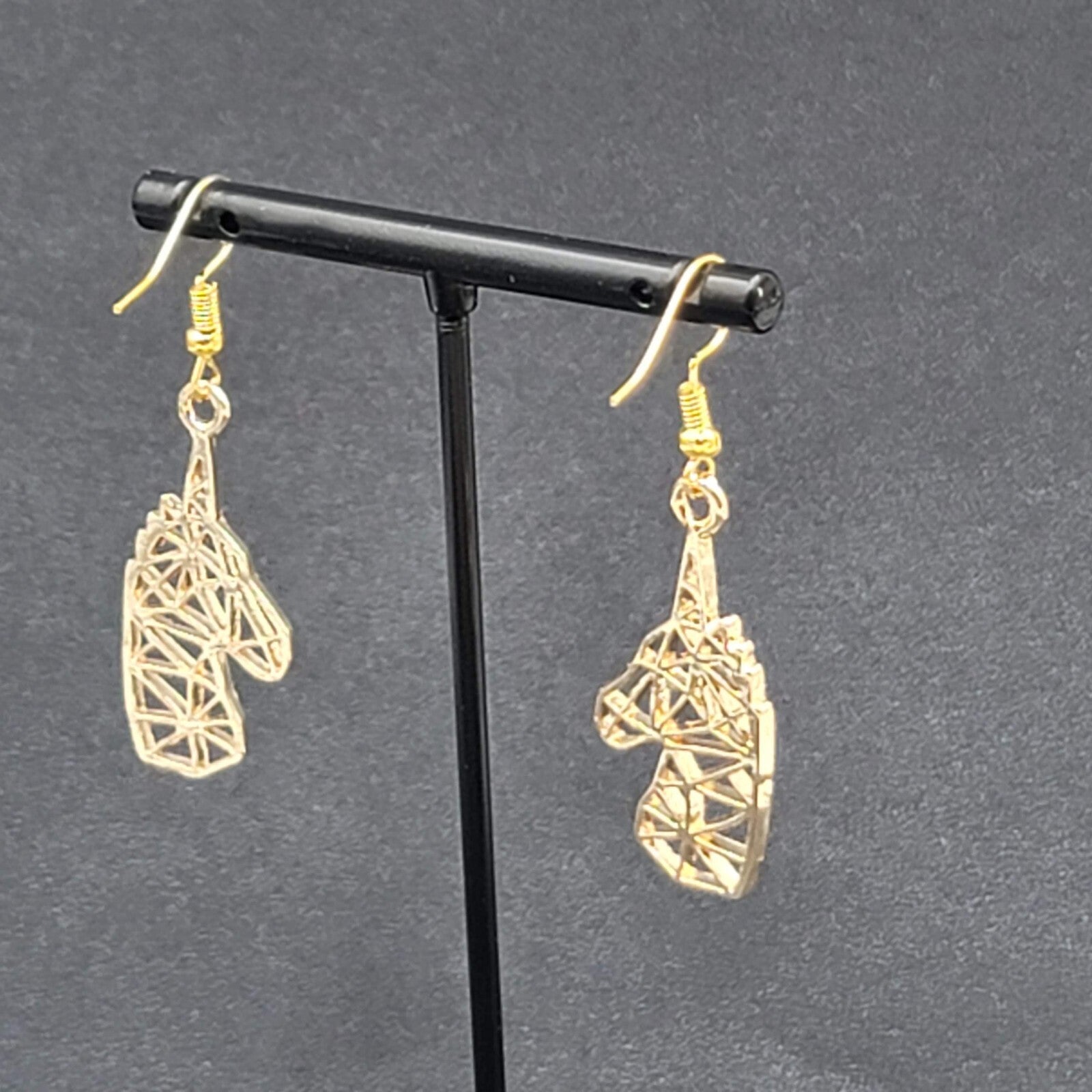 Unicorn Pierced Earrings Gold tone Open Geometric Dangle 1 3/8"