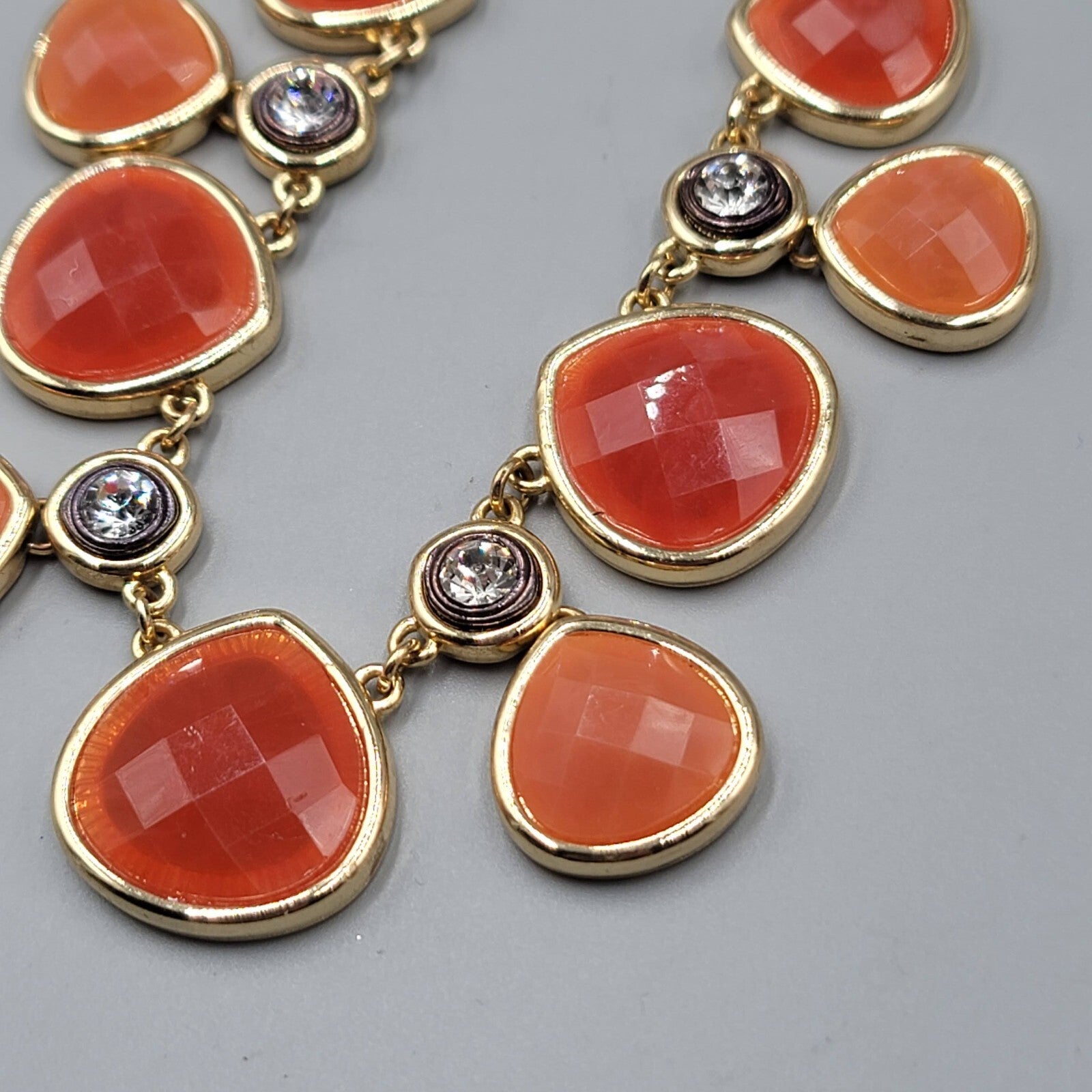 Dana Buchman Necklace Gold tone Orange Accents Rhinestones Adj 16"-19"