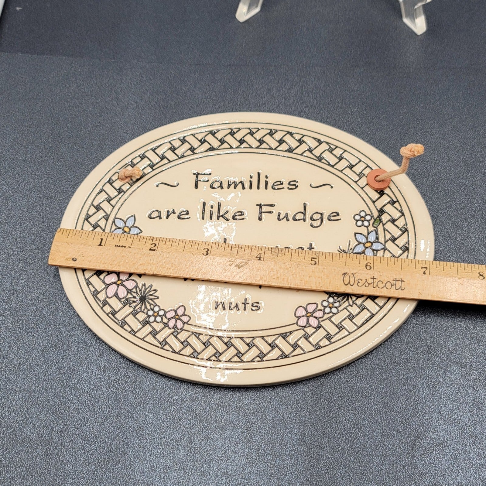 Trinity Pottery Oval Ceramic Hanging Plaque FAMILIES ARE LIKE FUDGE 7"x5 5/8"