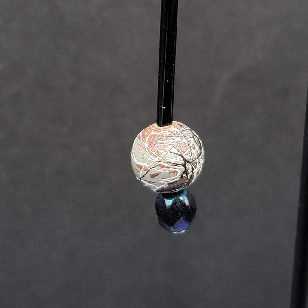 Pierced Earrings Silver tone Black Glass Bead Hand Painted 1.75"