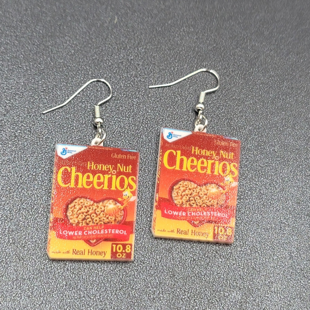 Honey Nut Cheerios Pierced Earrings Fun Breakfast Food Novelty 1.25"