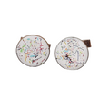 Vintage Mens Cufflinks White Speckle Enamel over Copper Round 3/4"
