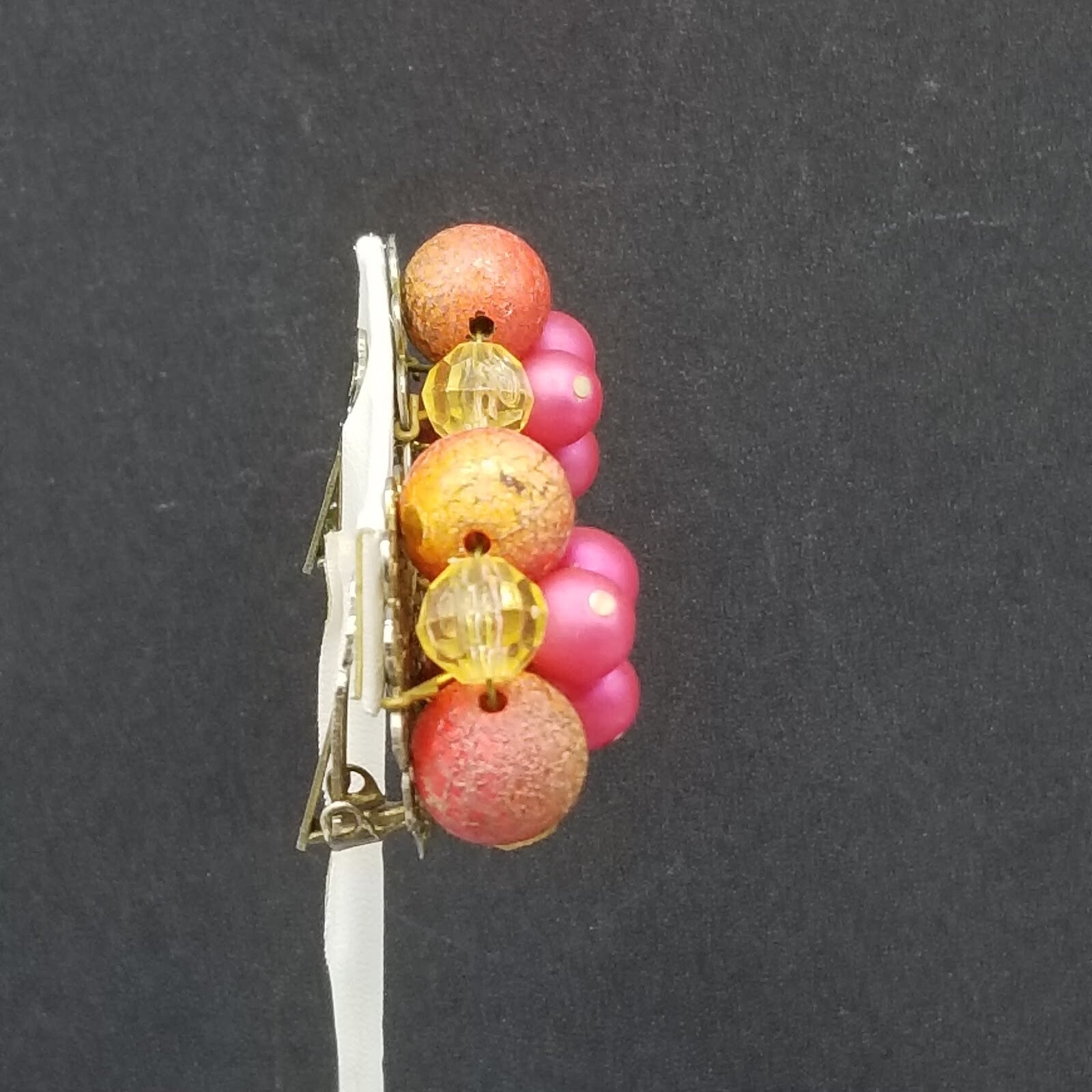 Vintage Clip On Pink Acrylic Bead Cluster Stud 1 1/4"