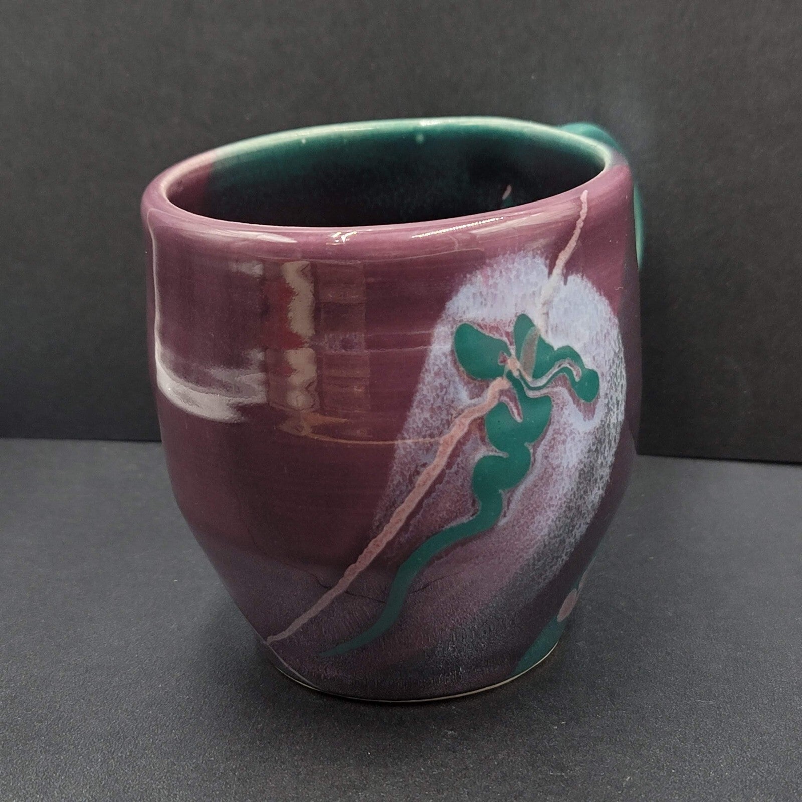 Art Pottery Coffee Mug Artist Purple Teal Abstract Design