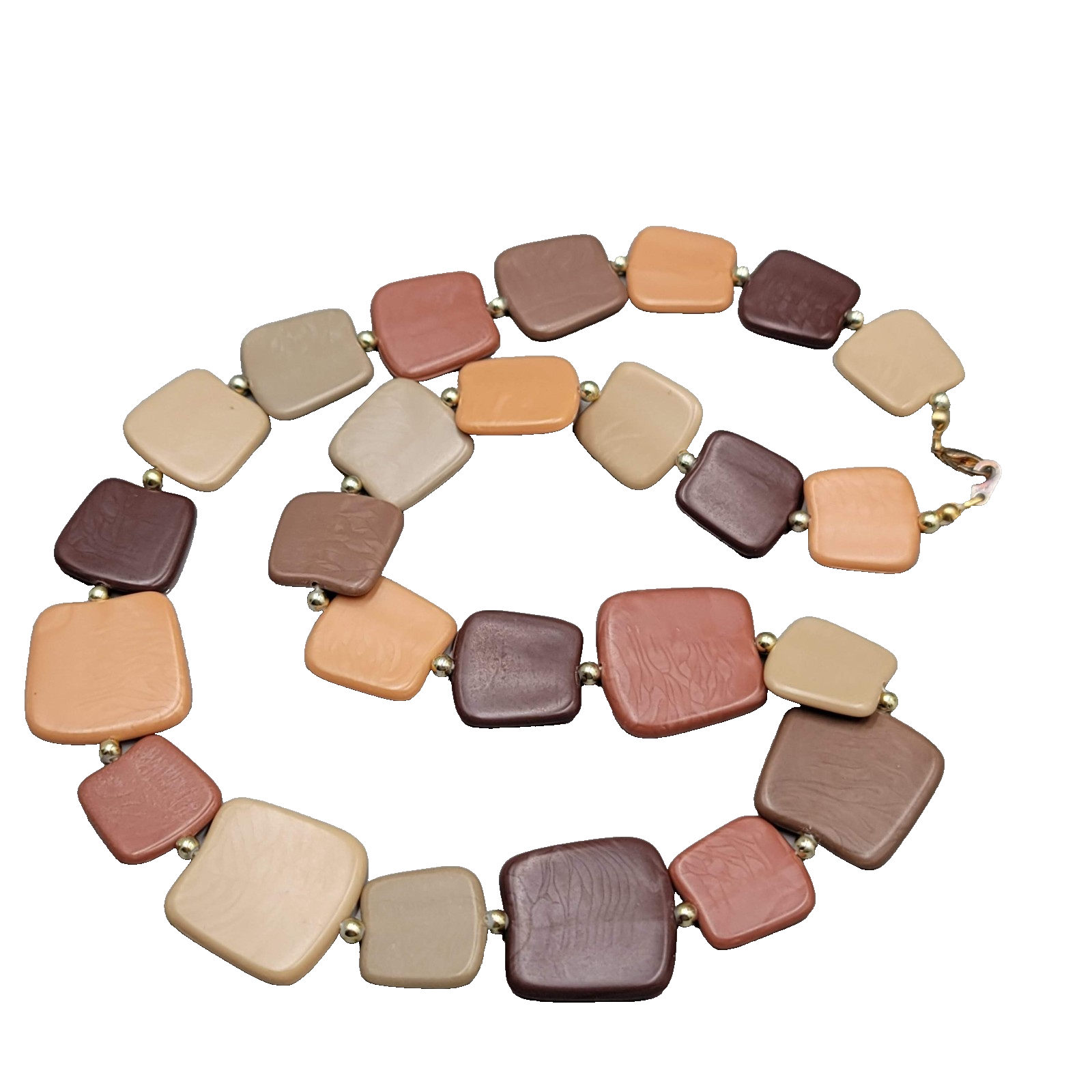 Acrylic Statement Necklace Dangle Browns Fall Autumn Beads Gold tone 24"