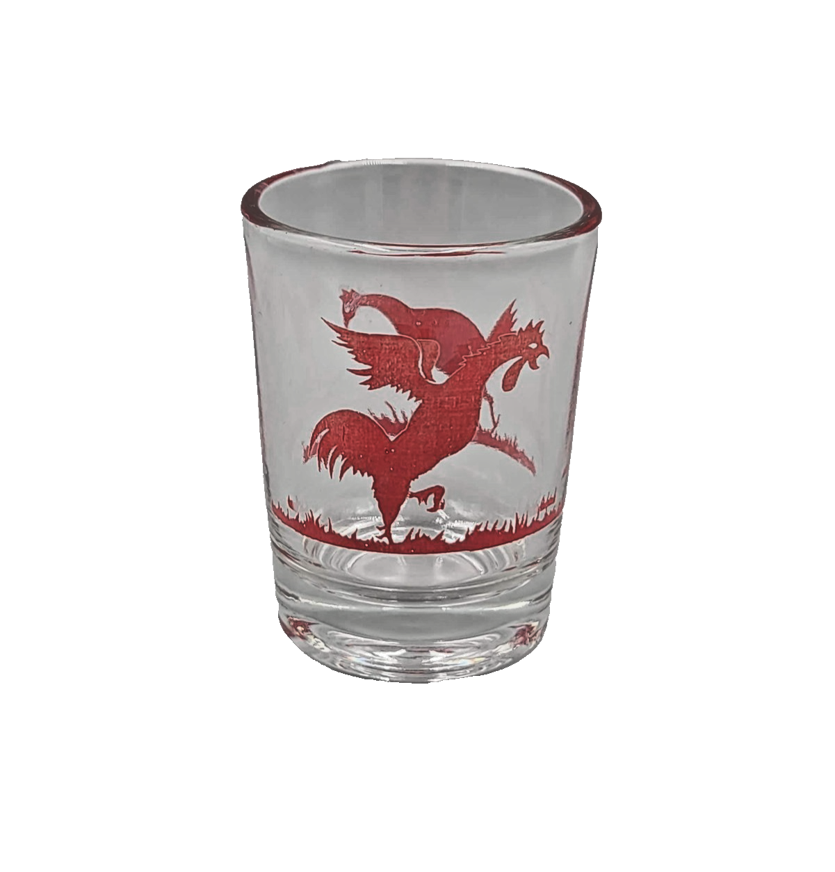 Vintage Red Rooster Juice Glass Clear 3 in tall