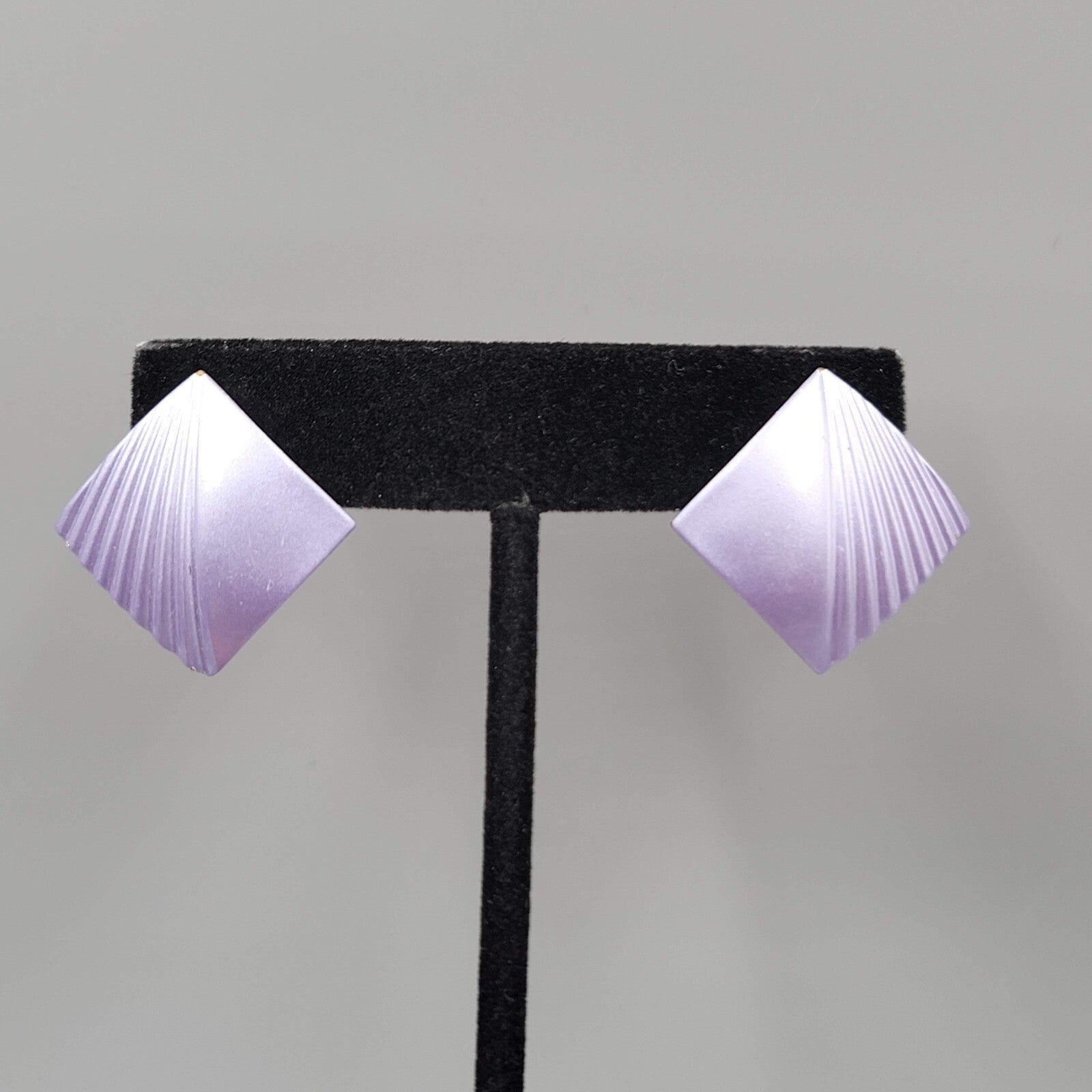 Vintage Pierced Earrings Satin Enamel Lavender Purple Square Drop 1"