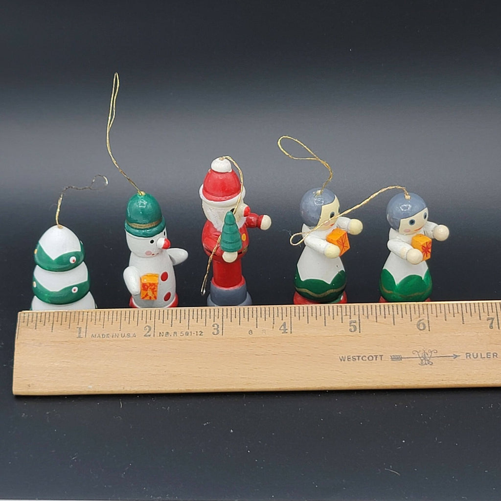 Lot of 5 Wooden Ornaments Christmas Tree Decorations Santa Tree Snowman Figures