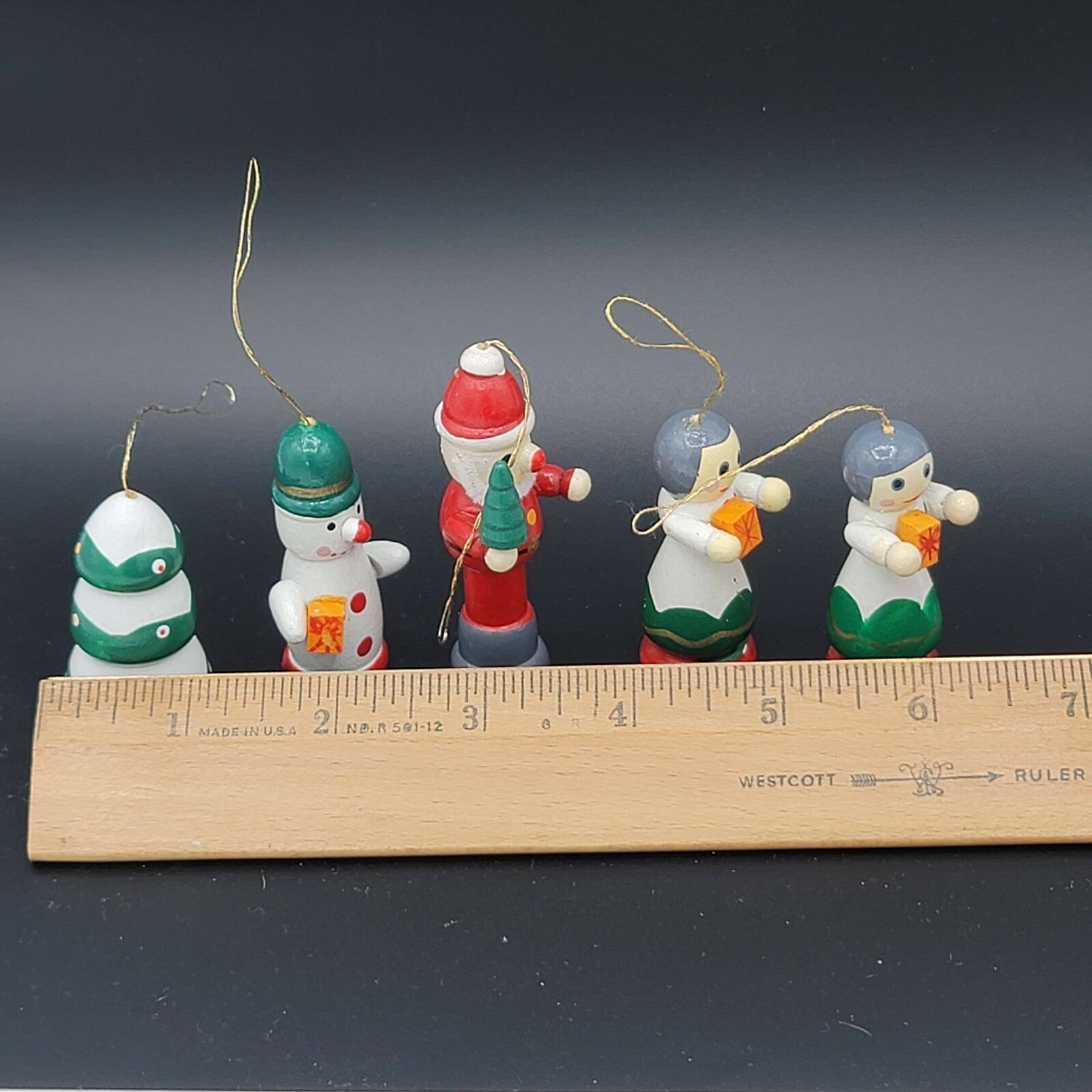 Lot of 5 Wooden Ornaments Christmas Tree Decorations Santa Tree Snowman Figures