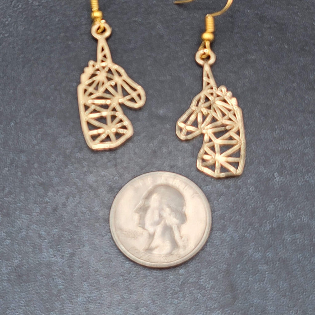 Unicorn Pierced Earrings Gold tone Open Geometric Dangle 1 3/8"