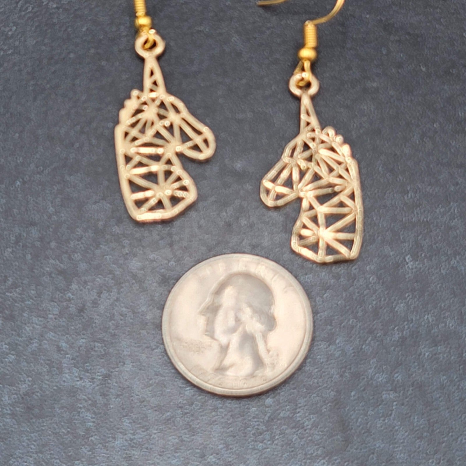 Unicorn Pierced Earrings Gold tone Open Geometric Dangle 1 3/8"