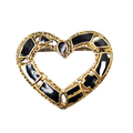 Vintage Open Heart Black Enamel Brooch Gold tone 1.75"