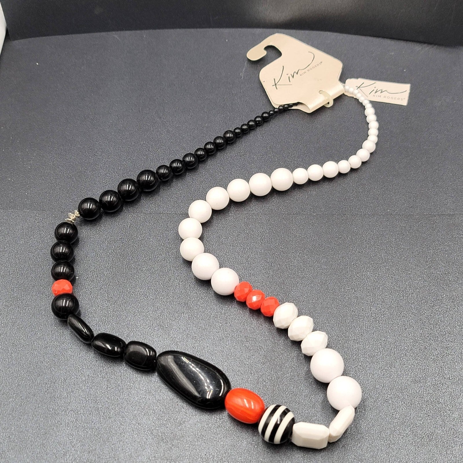 Kim Rogers Acrylic Beaded Necklace Red White Black Long 32" NEW