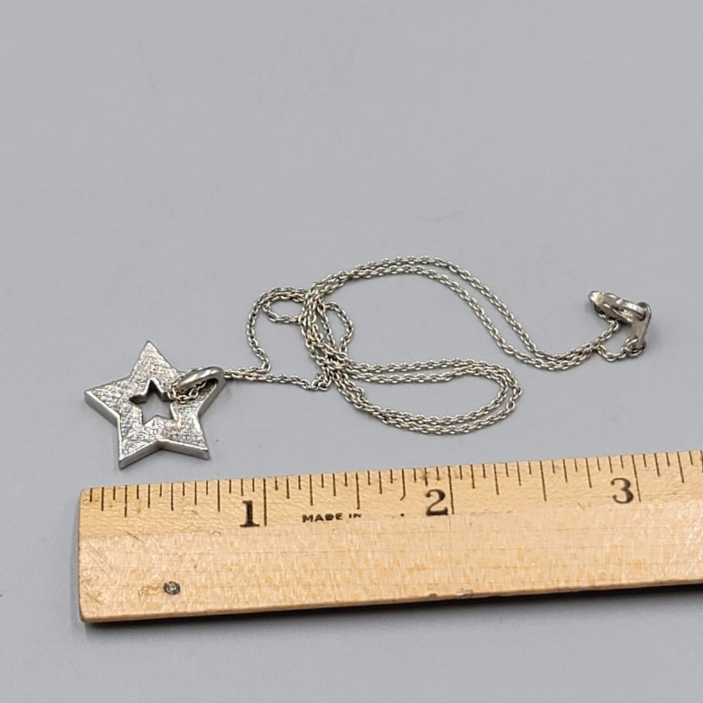 Star Pendant Necklace Rhinestone 18 Inch Silver tone