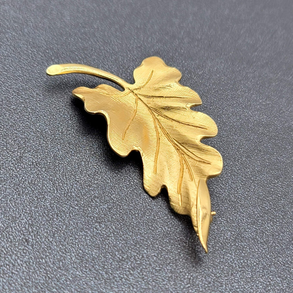 Vintage Monet Brooch Gold Plated Leaf Pin Estate 2 3/8" long Signed