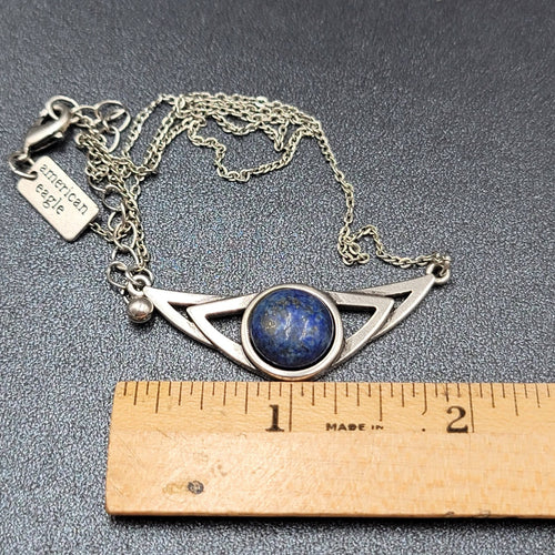 American Eagle AEO Necklace Blue Stone Pendant Chain Silver tone 17"-18.5"