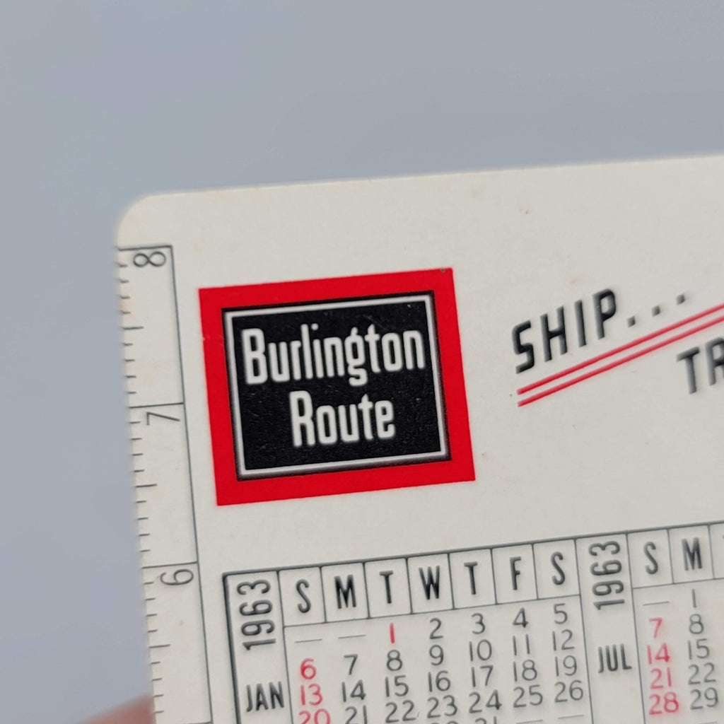 1963 Burlington Route Pocket Calendar Wallet Ad Card Vintage Railroad Train RR