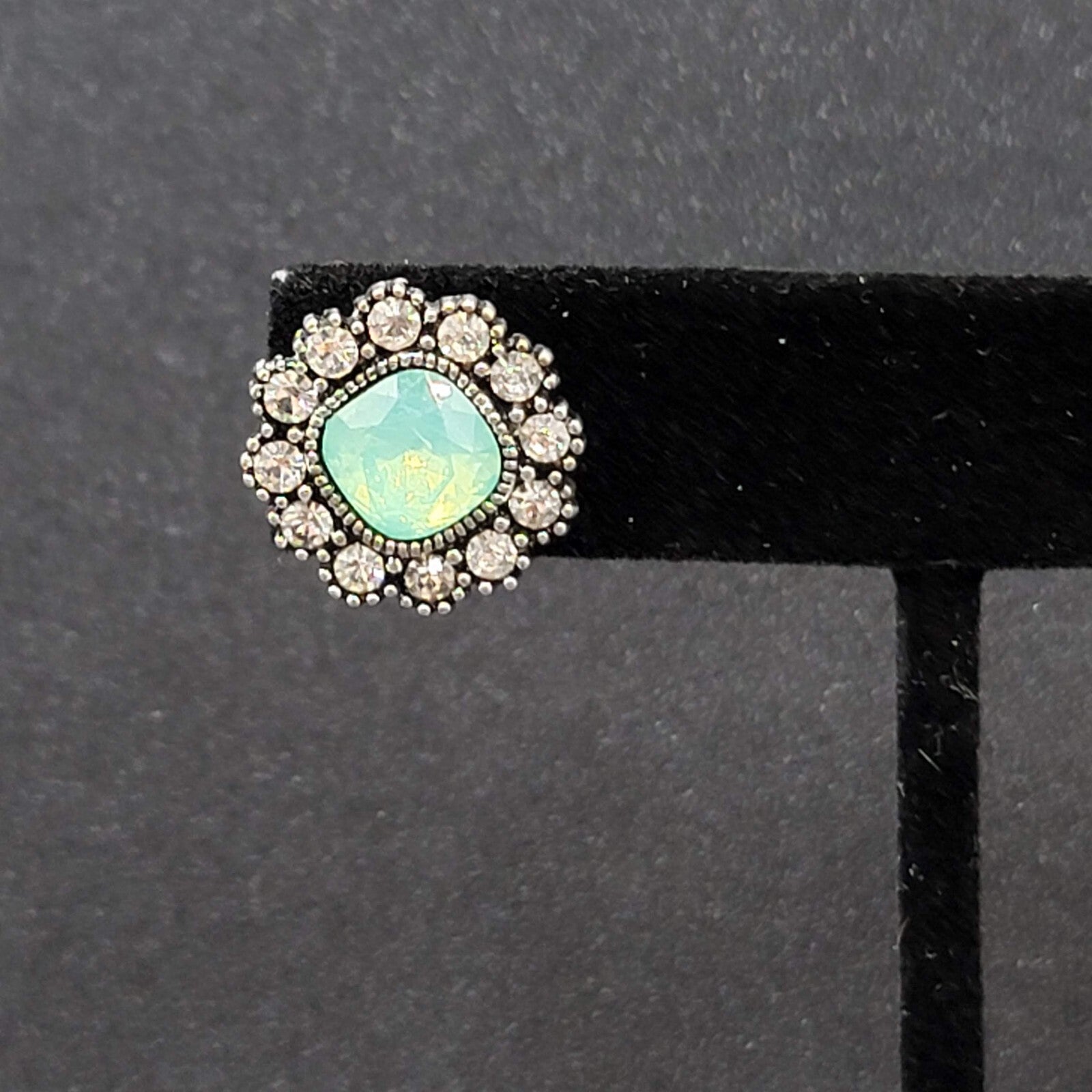 Pierced Earrings Ice Blue Green Clear Rhinestone Studs 5/8"