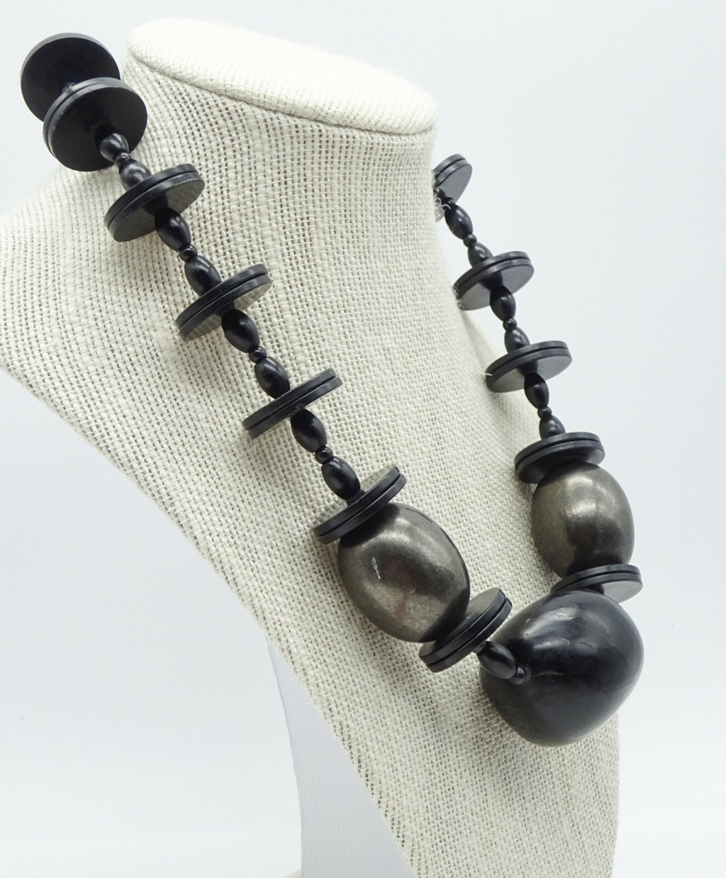 Vintage Black Large Black Beaded Necklace 19" Estate Costume Jewelry