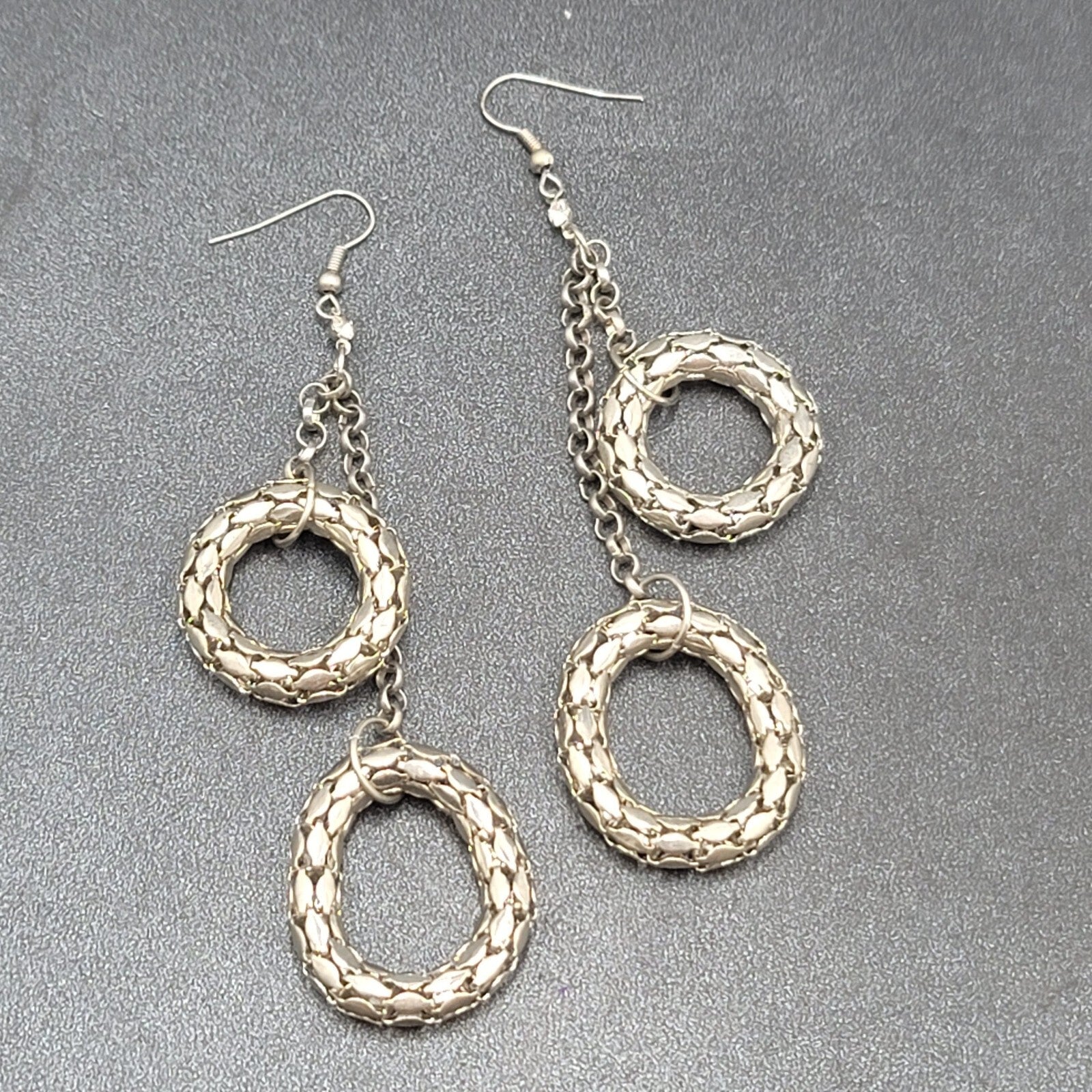 Pierced Earrings Silver tone Statement Dangle Chains 3.25"