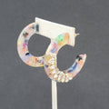 Pierced Earrings Confetti Acrylic Gold tone Rhinestones Hoops Dangle 1.5"