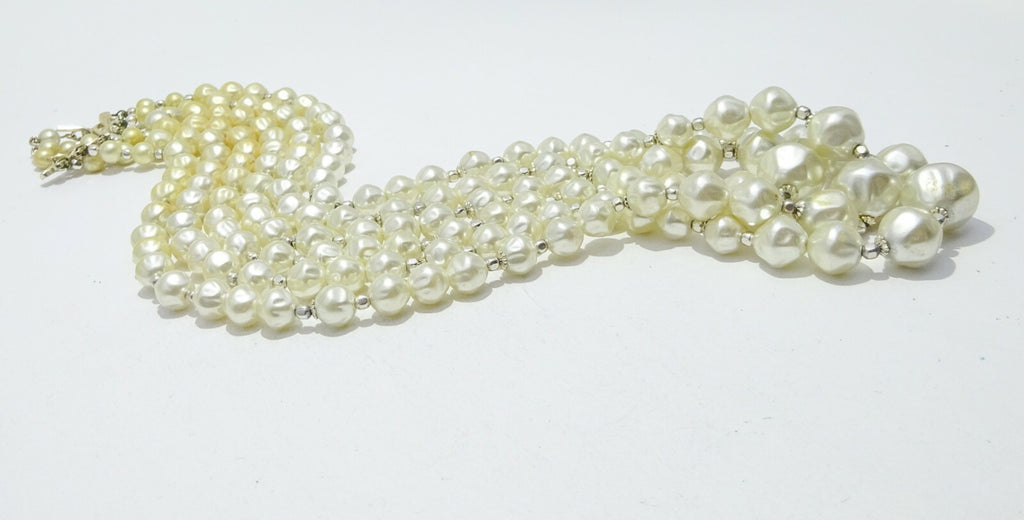 Vintage Necklace White Graduated Bead Triple Strand Estate Costume 22" - 24"