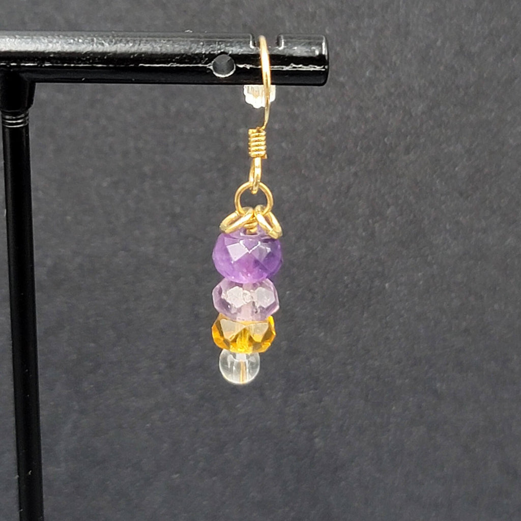 Pierced Earrings Gold tone Amethyst Faceted Bead Dangle 7/8"