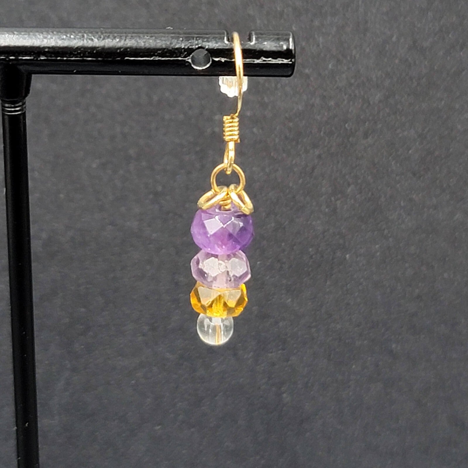 Pierced Earrings Gold tone Amethyst Faceted Bead Dangle 7/8"