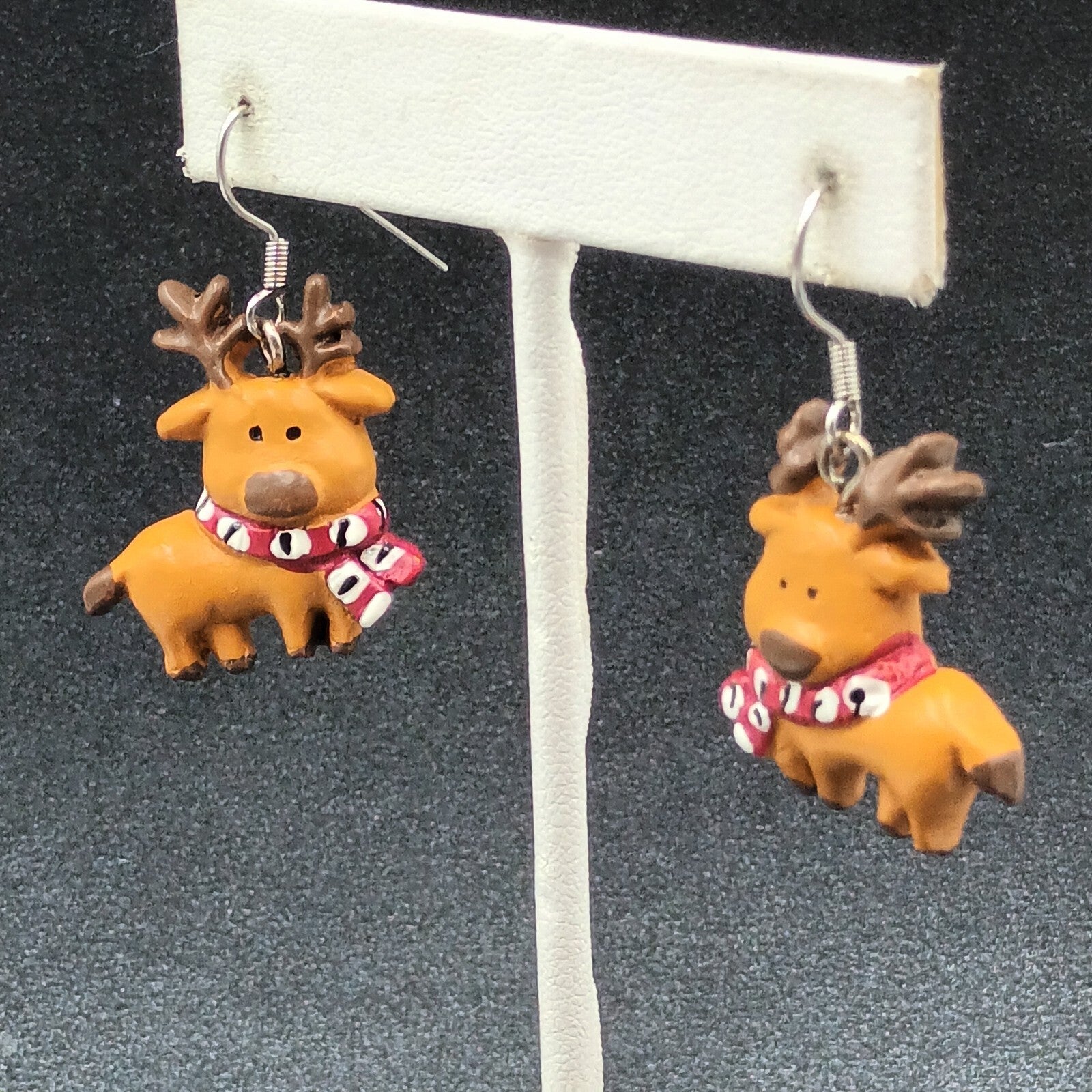 Pierced Earrings Christmas Painted Reindeer Statement Dangle 1"