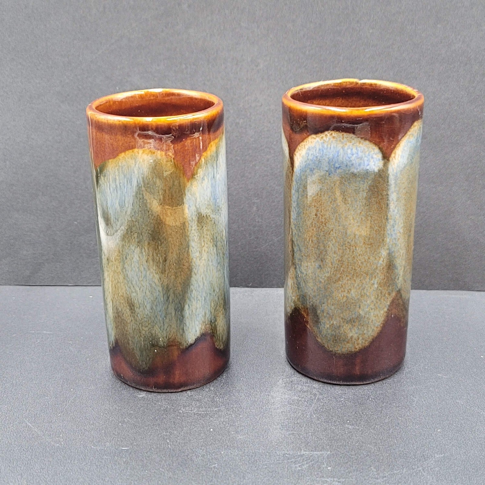 Vintage TWO Caffe D'Vita Stoneware Glazed Cappuccino Espresso Mugs 4.5”H x 2”D