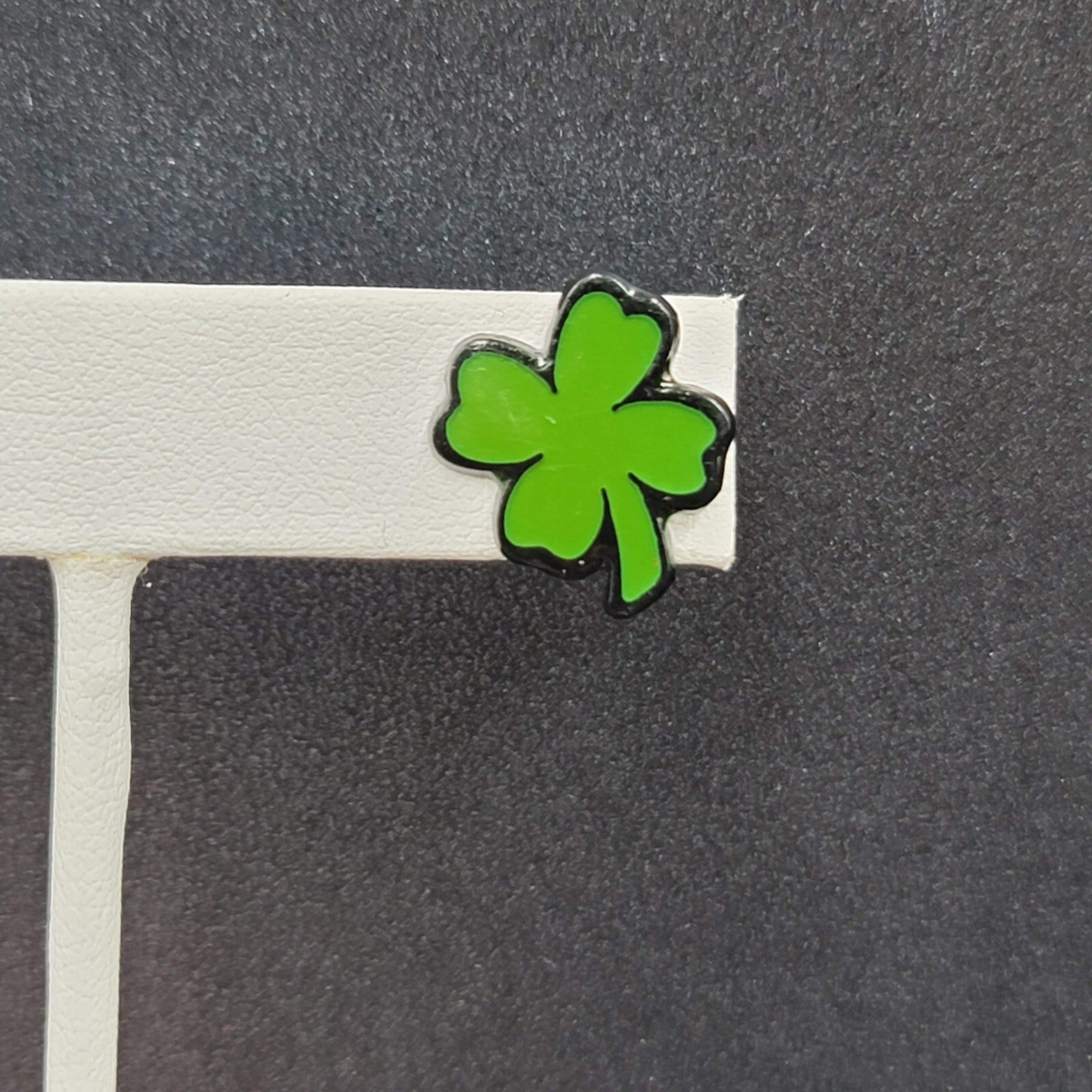 Shamrock Clover Pierced Earrings Green Black Enamel Studs 5/8"