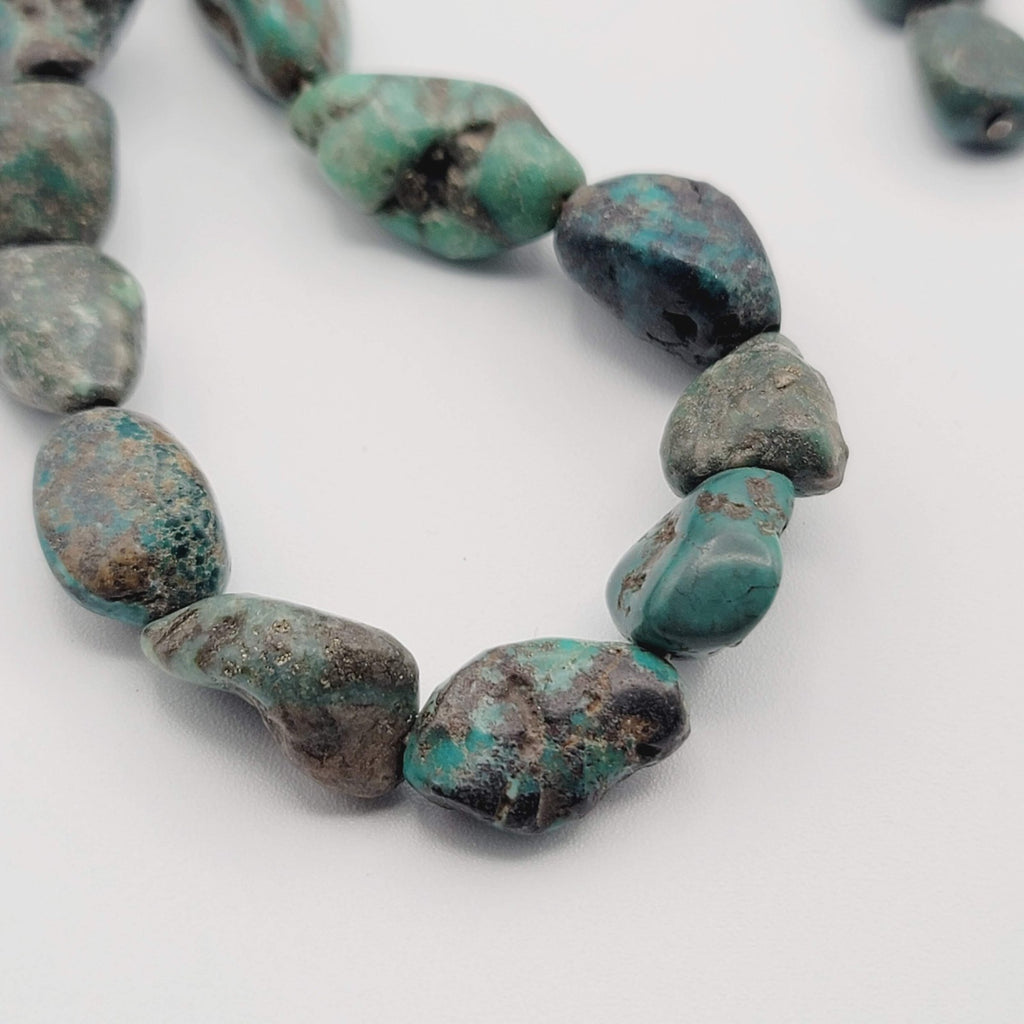 Native American Turquoise Nugget Necklace Coral Bead Matching Earrings 22 in