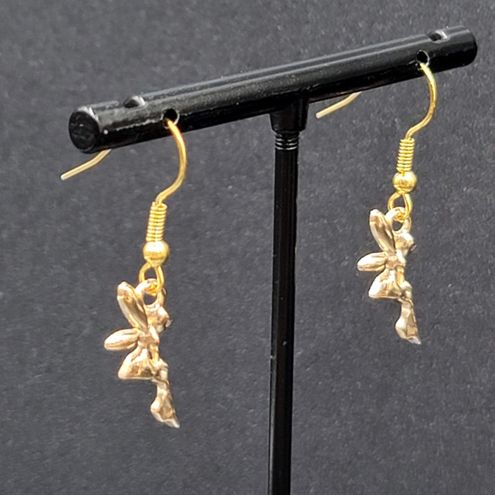 Fairy Pierced Earrings Gold tone Dangle 5/8"