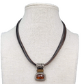 Cookie Lee Necklace Leather Cord Silver tone Orange Pendant 16"+
