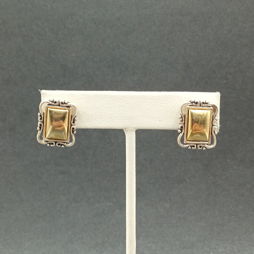 Avon Pierced Earrings Two tone Rectangle Magnetic Drop 3/4"