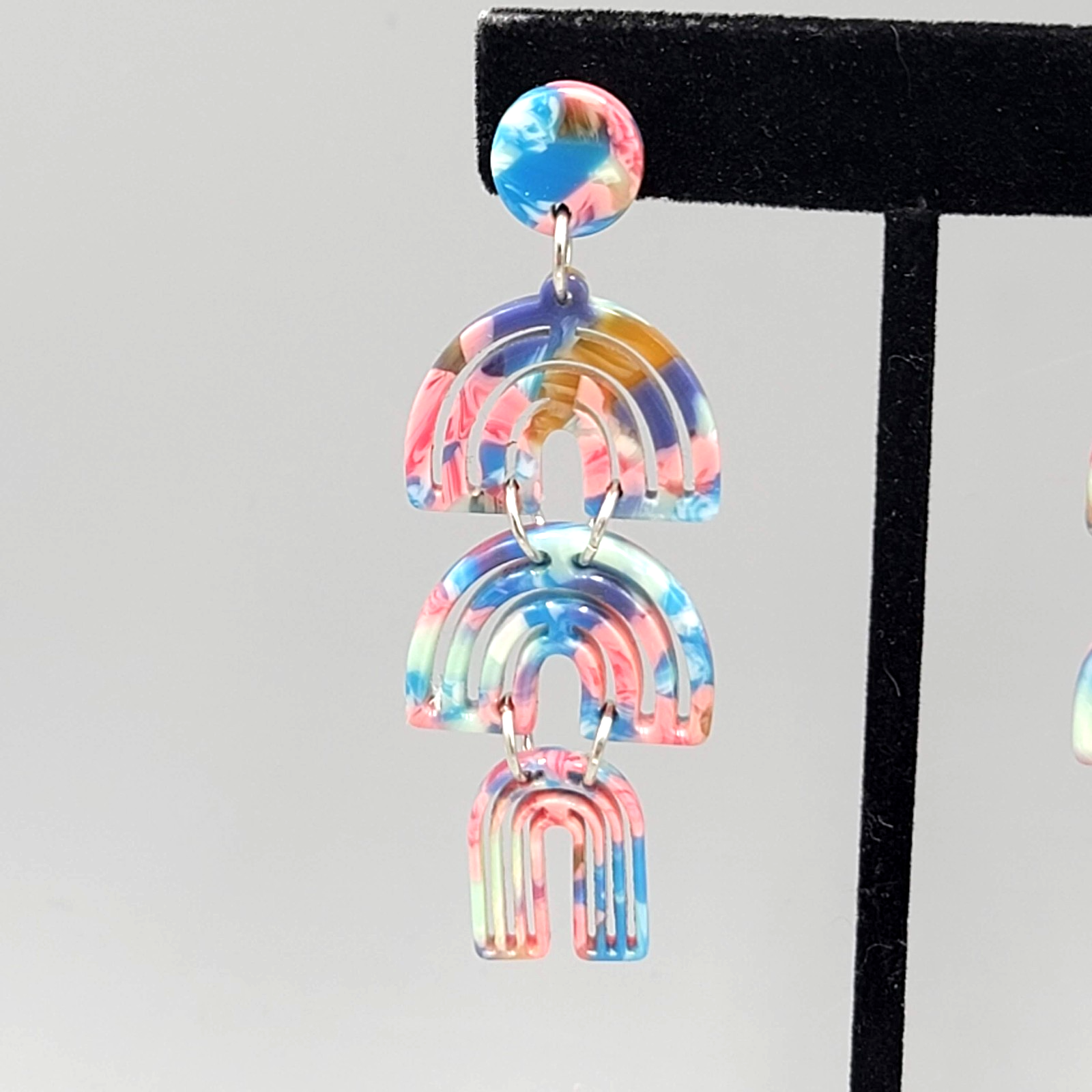 Statement Blue Pink Dangle Pierced Earrings 2.75"