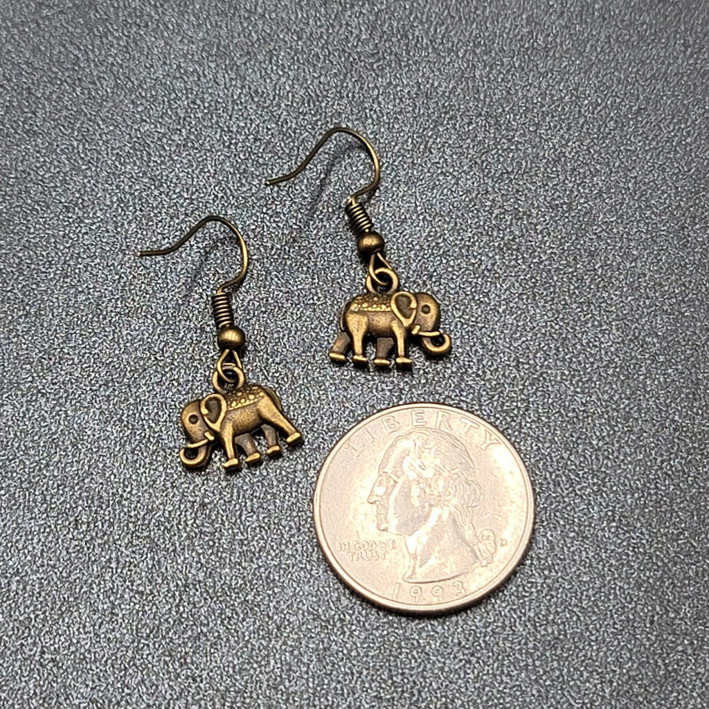 New Elephant Pierced Earrings Embossed Bronze tone Dangle 1/2"