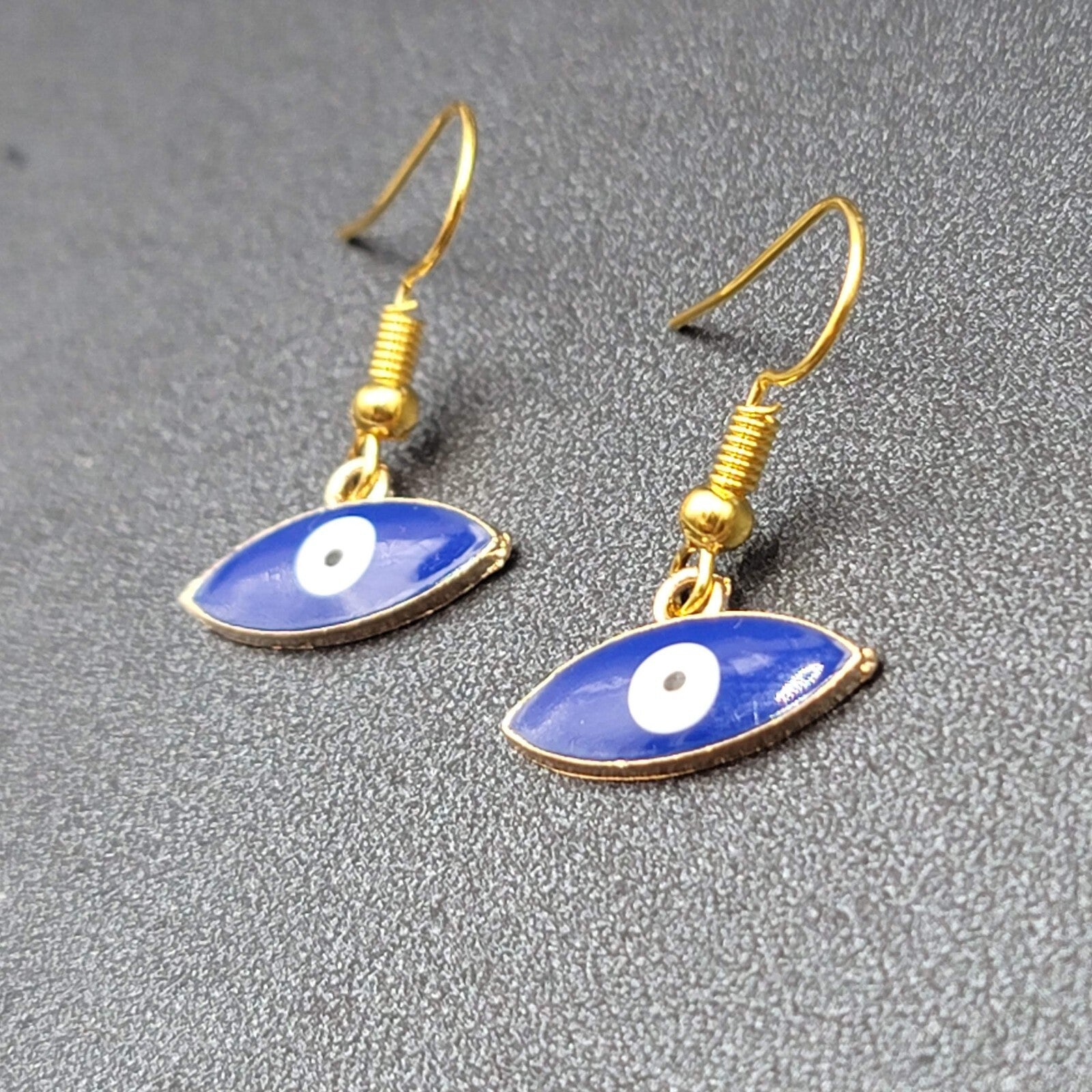 Pierced Earrings Gold tone Enamel Evil Eye Dangle 1/2"
