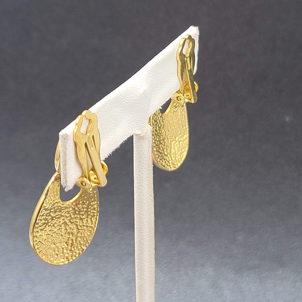 Vintage Clip on Earrings Gold Plate White Enamel Dangle 1.5"