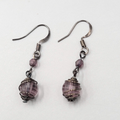 Purple Caged Bead Pierced Earrings Black Metal Dangle 1"