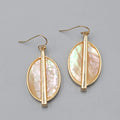 Oval Pierced Earrings Gold tone Dangle Peach Iridescent 1.5"
