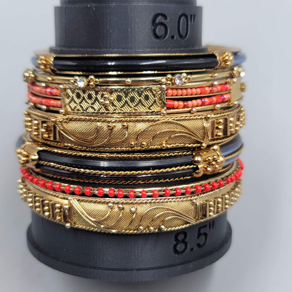 Gold Tone Black Enamel Red Bead Stackable Bangle Bracelet Lot of 7 Ethnic Indian