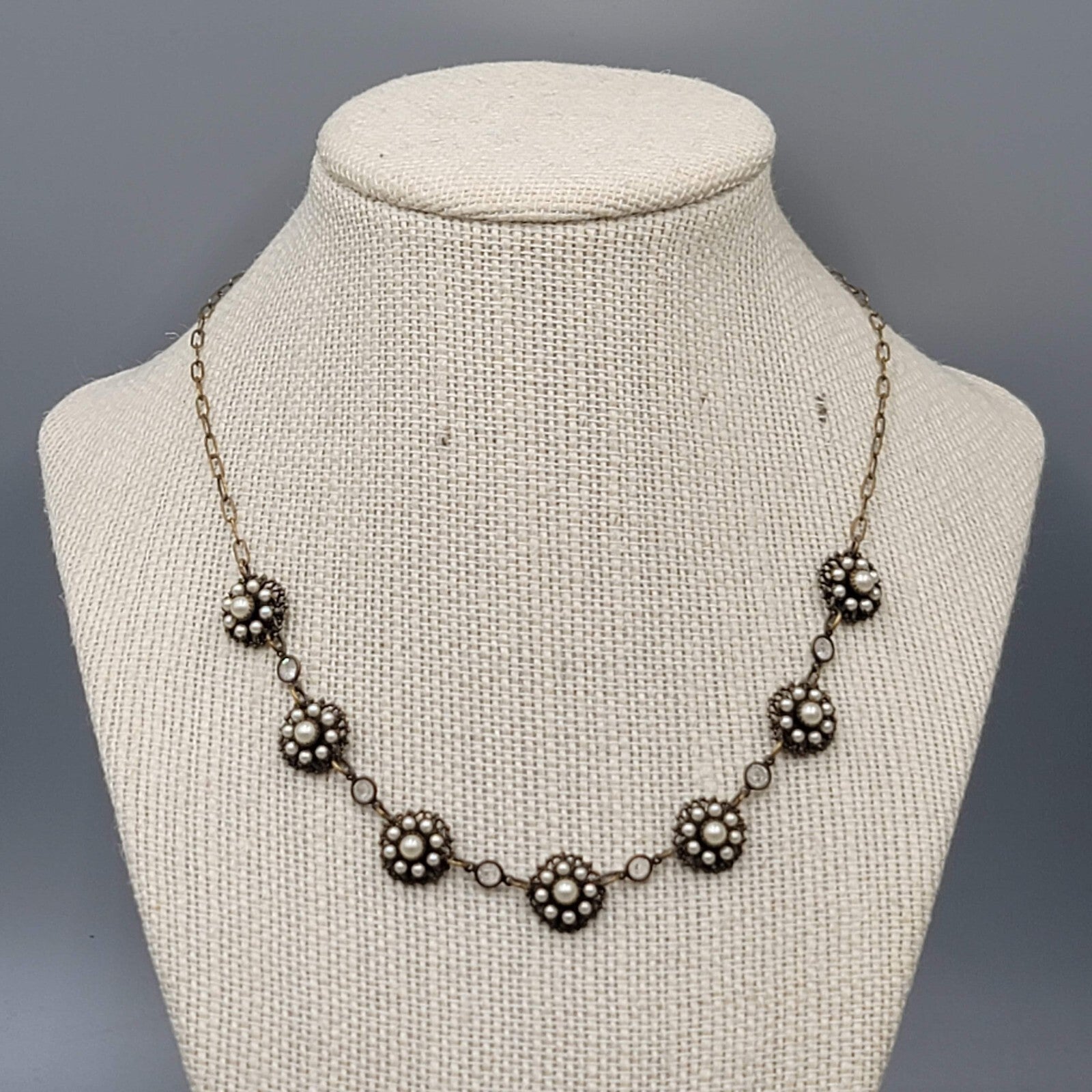 Vintage Kenny Ma San Francisco Crystal Necklace Bronze tone 16"-18”