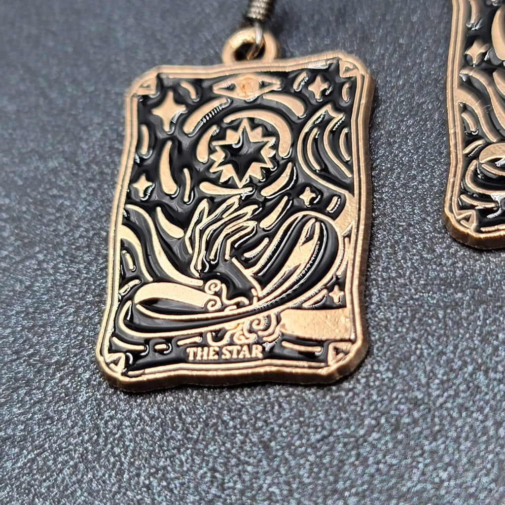 Tarot Card Pierced Earrings The STAR Gold tone Black 1"