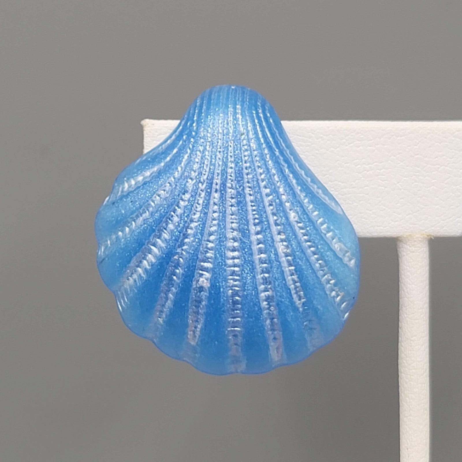 Vintage Blue Shell Clip on Earrings Acrylic Drop Statement Nautical 1 3/8"