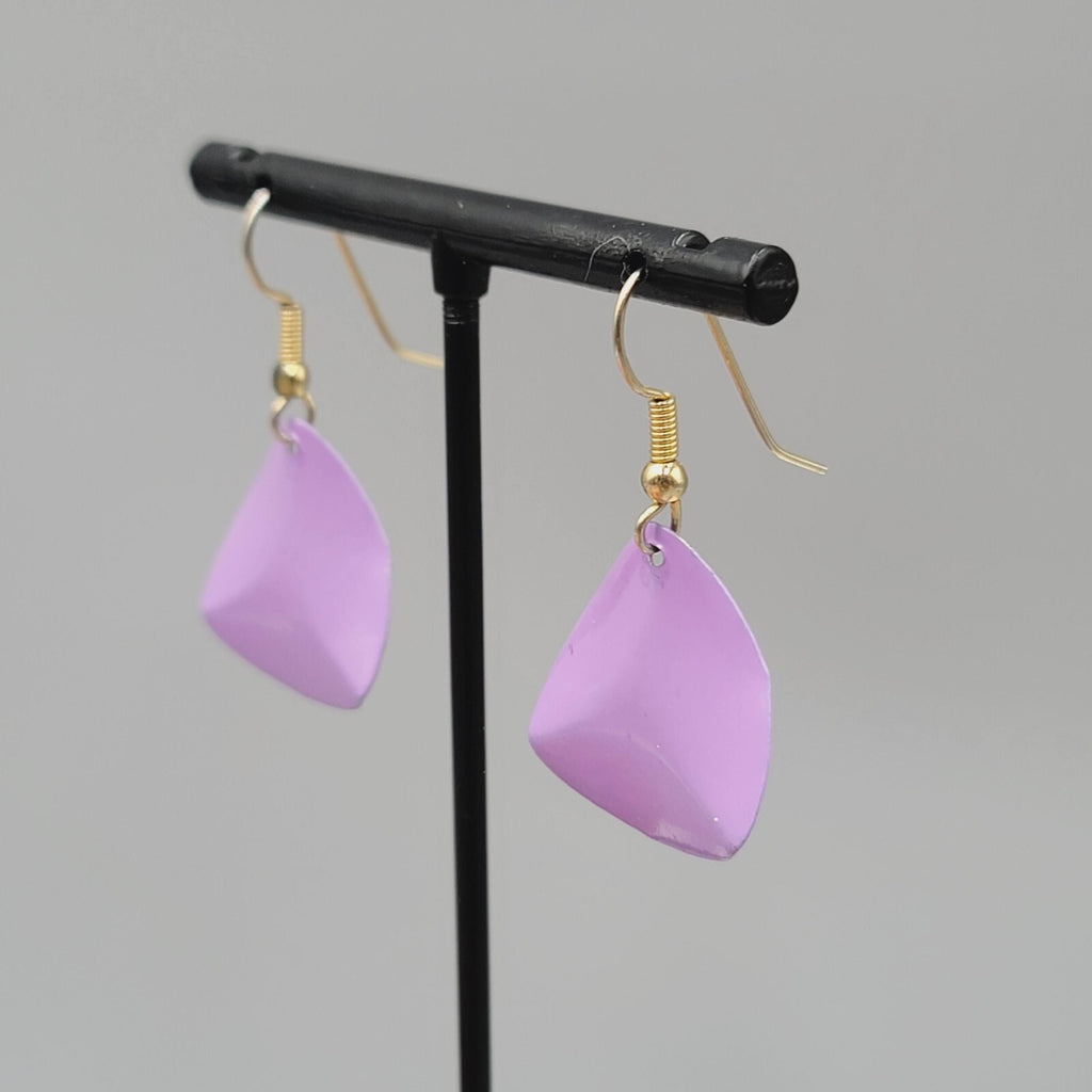 Vintage Pierced Earrings Gold tone Purple Enamel over Metal Dangle 1"